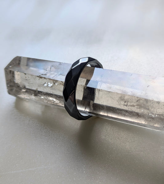 Faceted Hematite Ring