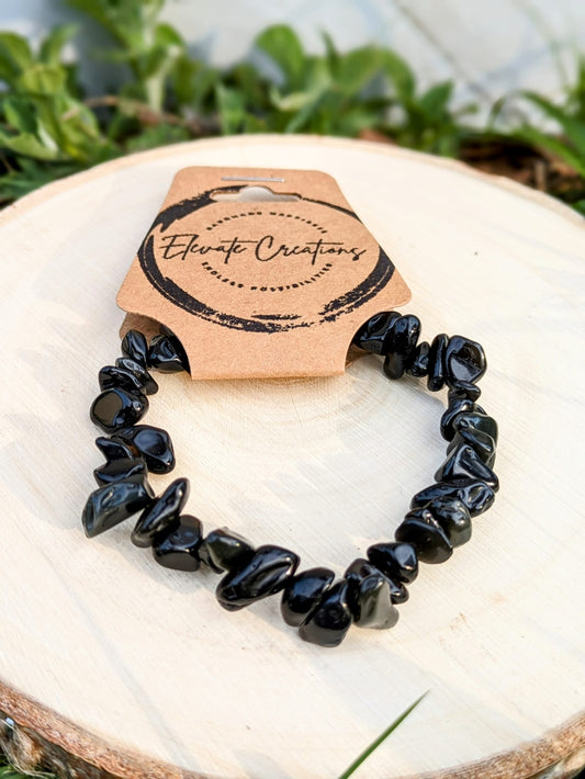 Pulsera de chips de obsidiana negra