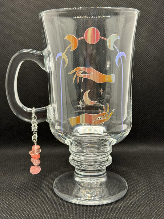 Copa de vidrio holográfica Moon Power con encanto de cuarzo cereza