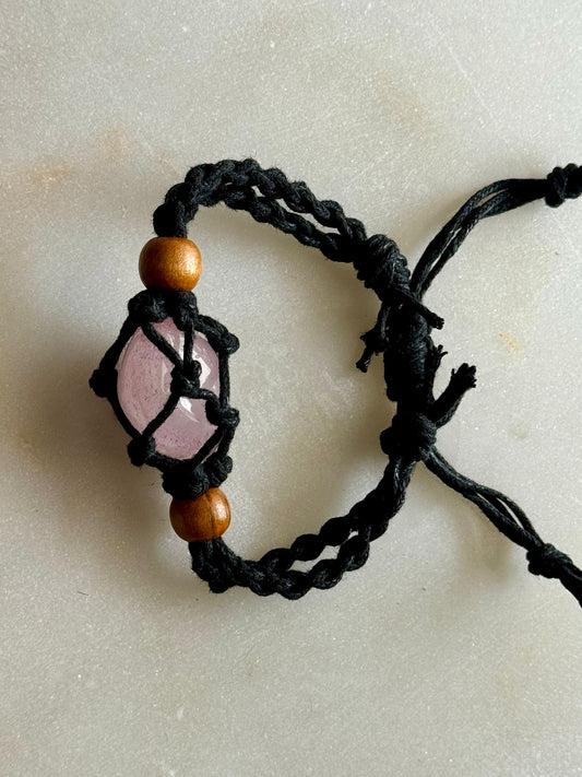 Pulsera de cuerda de cuarzo rosa
