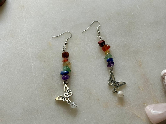Pendientes de cristal con forma de mariposa y arcoíris