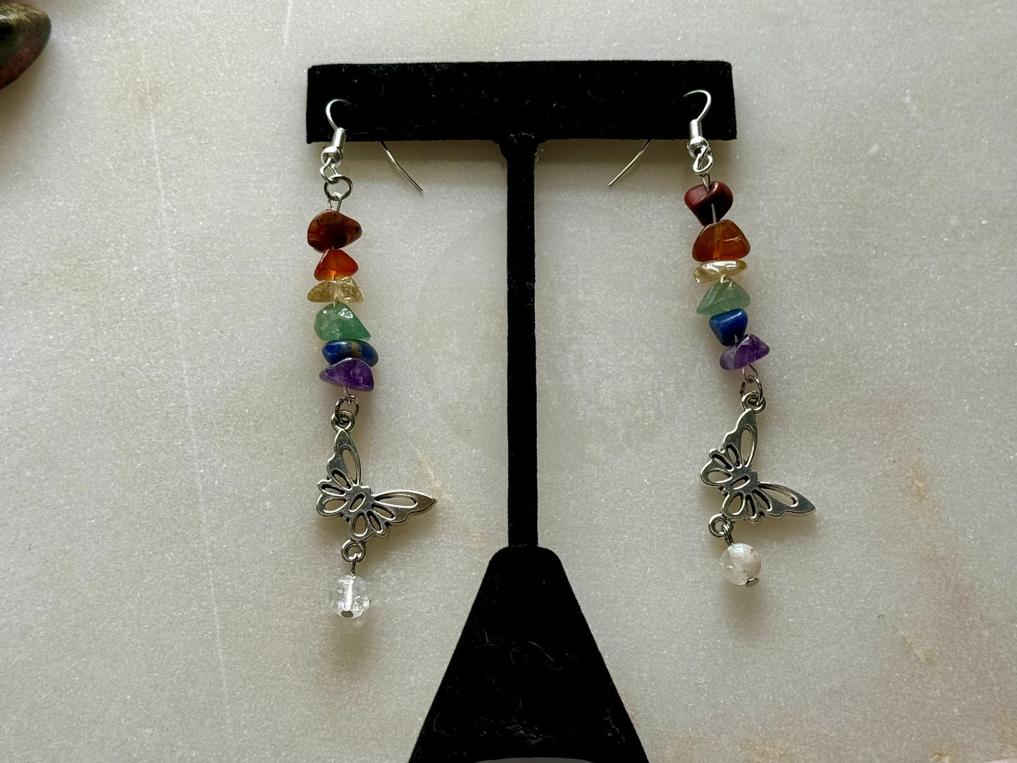 Pendientes de cristal con forma de mariposa y arcoíris