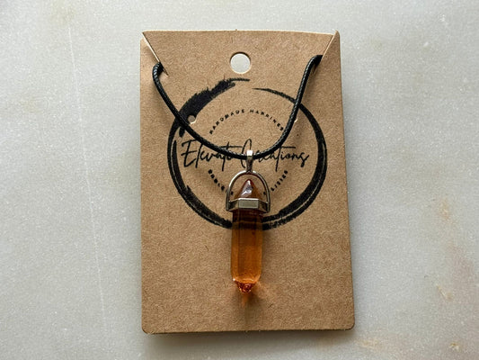 Peach | Hexagonal Glass Crystal Pendant Necklace