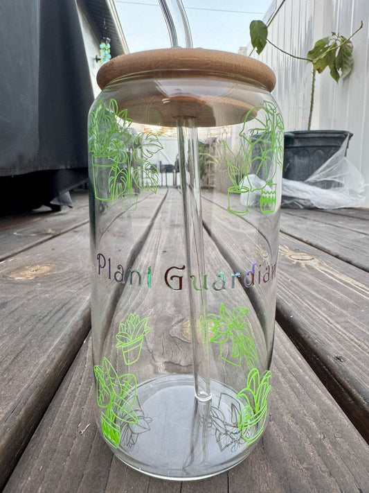 Plant Guardian Glass Cup with Bamboo Lid & Glass Straw