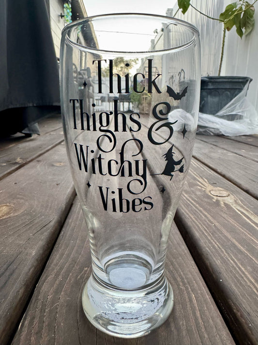 Thick Thighs Witchy Vibes Glass Cup
