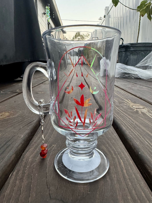 Copa de vidrio holográfica de serpiente con dije de cristal de cornalina