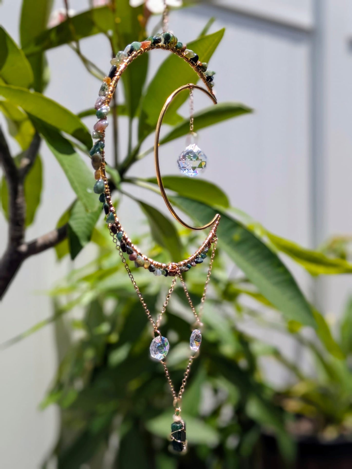 Fancy Jasper Crescent Moon Suncatcher