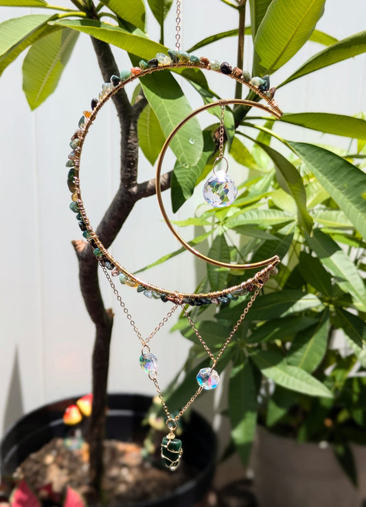 Fancy Jasper Crescent Moon Suncatcher