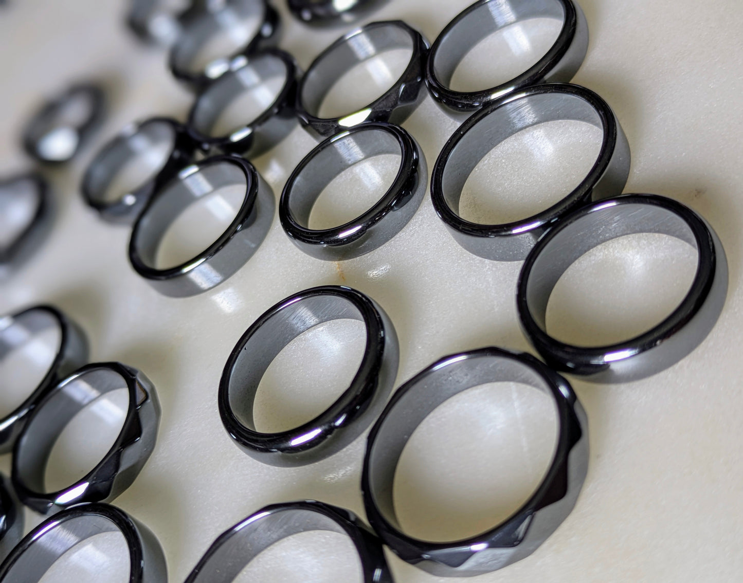 Faceted Hematite Ring