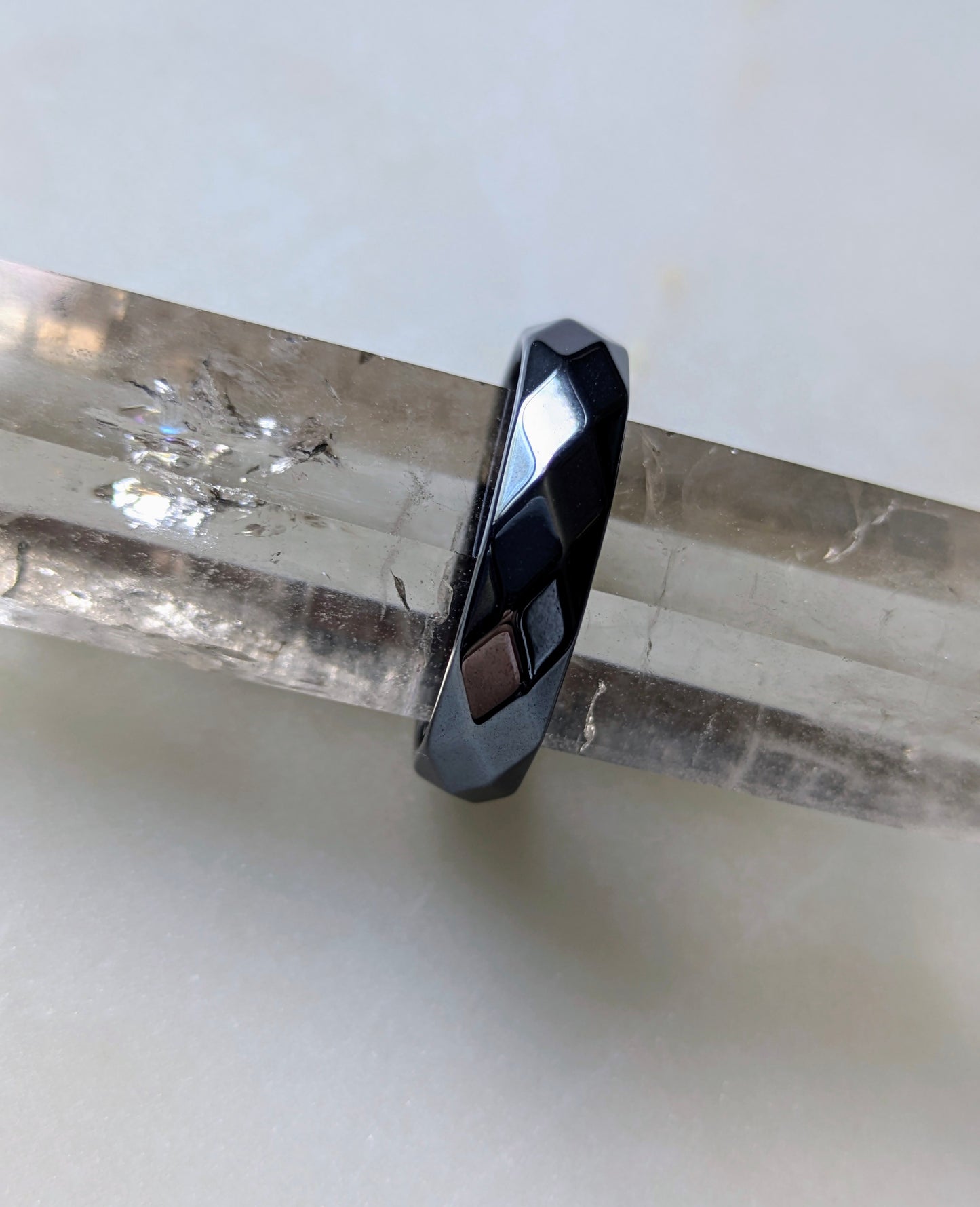 Faceted Hematite Ring