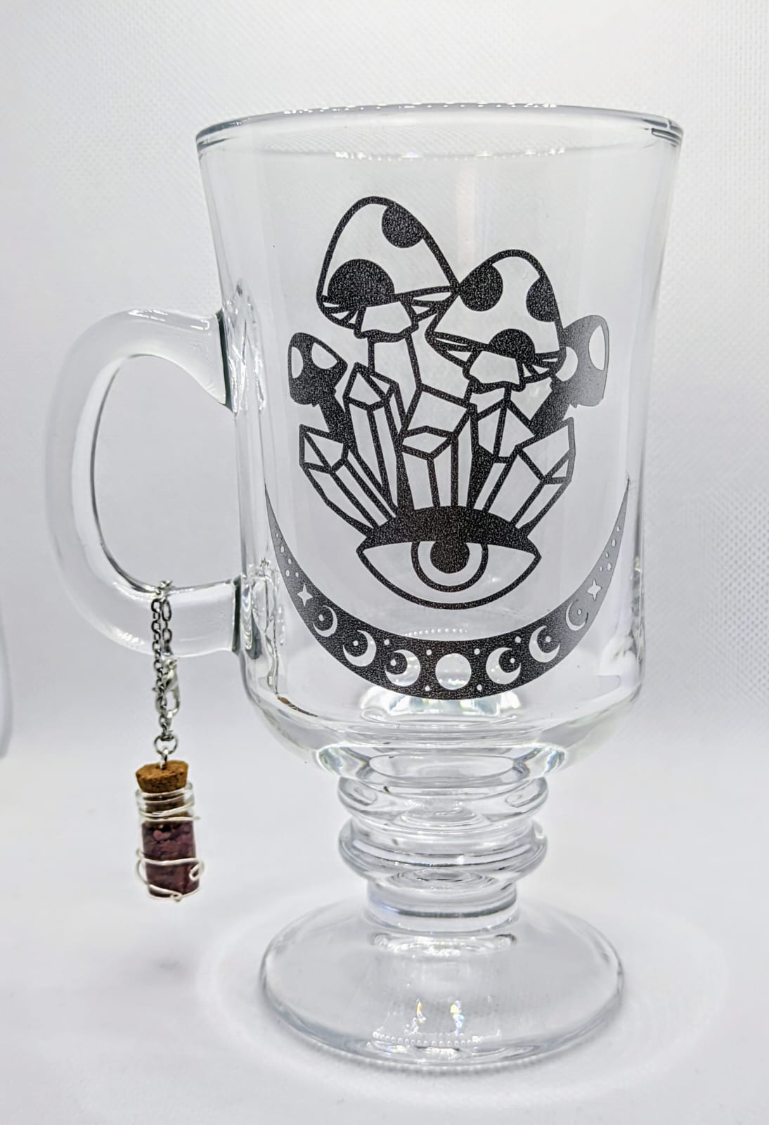 Mushroom Eye | Glass Cup with Rose Petal Bottle Charm