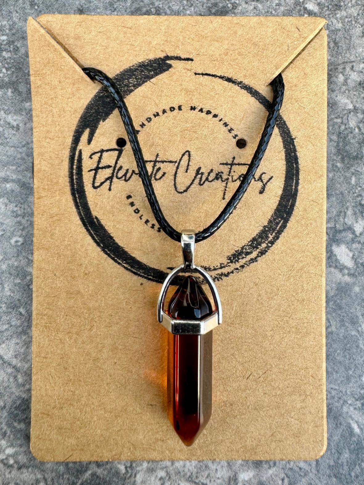 Dark Orange | Hexagonal Glass Crystal Pendant Necklace