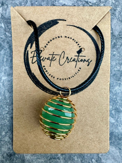 Green Aventurine | Gold Spiral Bead Cage Necklace