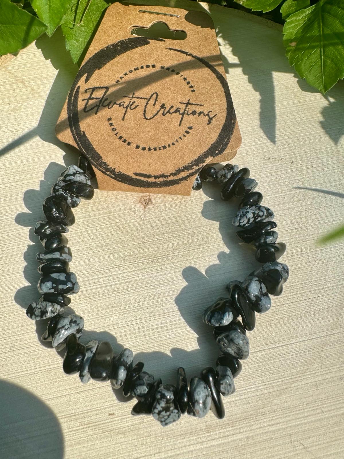 Snowflake Obsidian Chip Bracelet