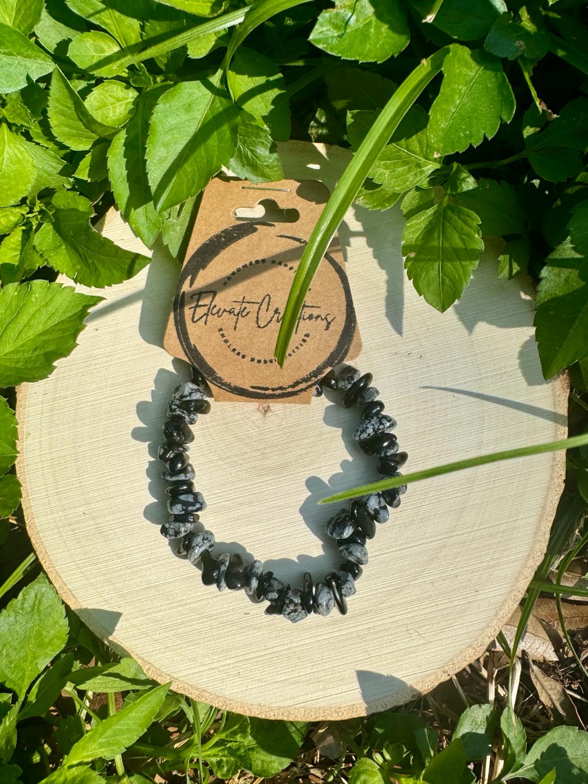 Snowflake Obsidian Chip Bracelet