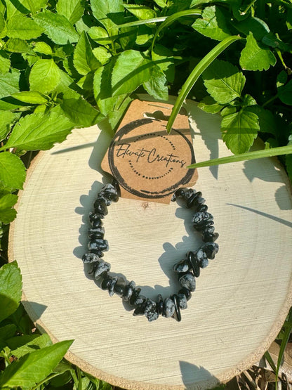 Snowflake Obsidian Chip Bracelet