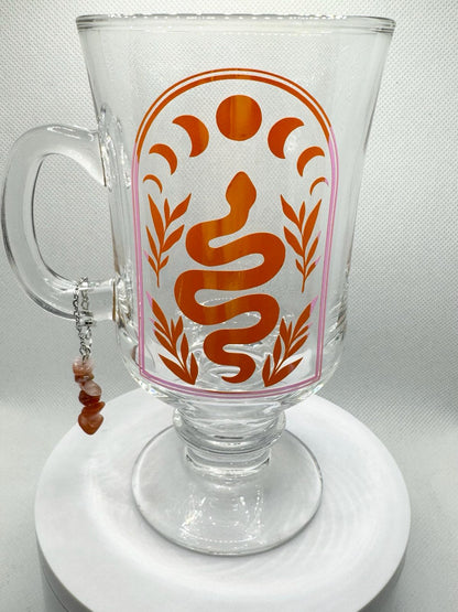 Snake Holographic Glass Cup with Carnelian Crystal Charm