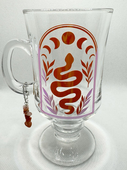 Snake Holographic Glass Cup with Carnelian Crystal Charm