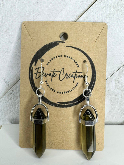 Dark Green | Hexagonal Glass Crystal Earrings