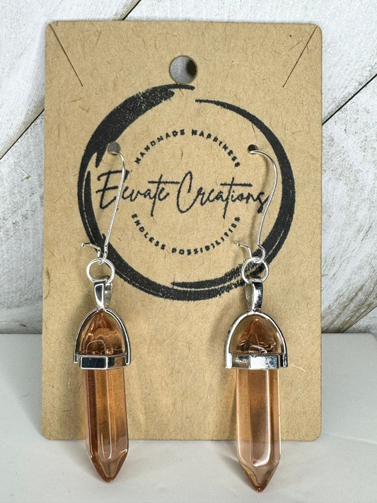 Peach | Hexagonal Glass Crystal Earrings