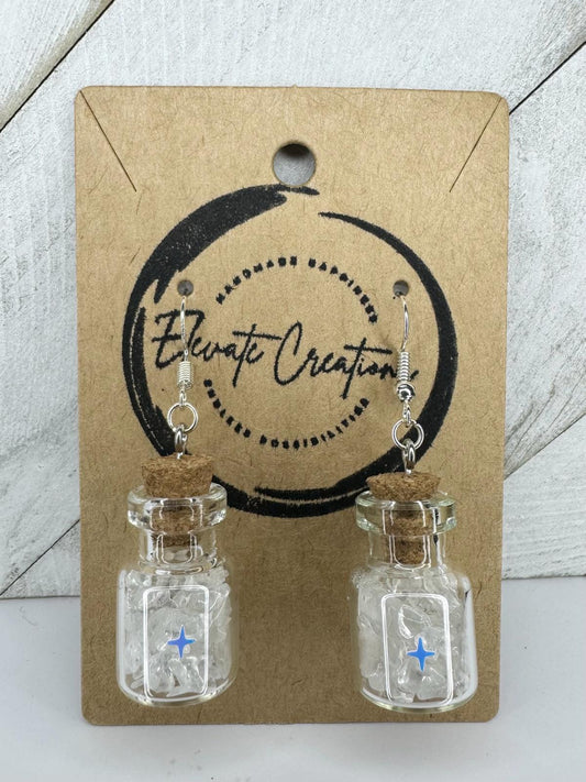 Clear Quartz Crystal Chips Bottle Earrings