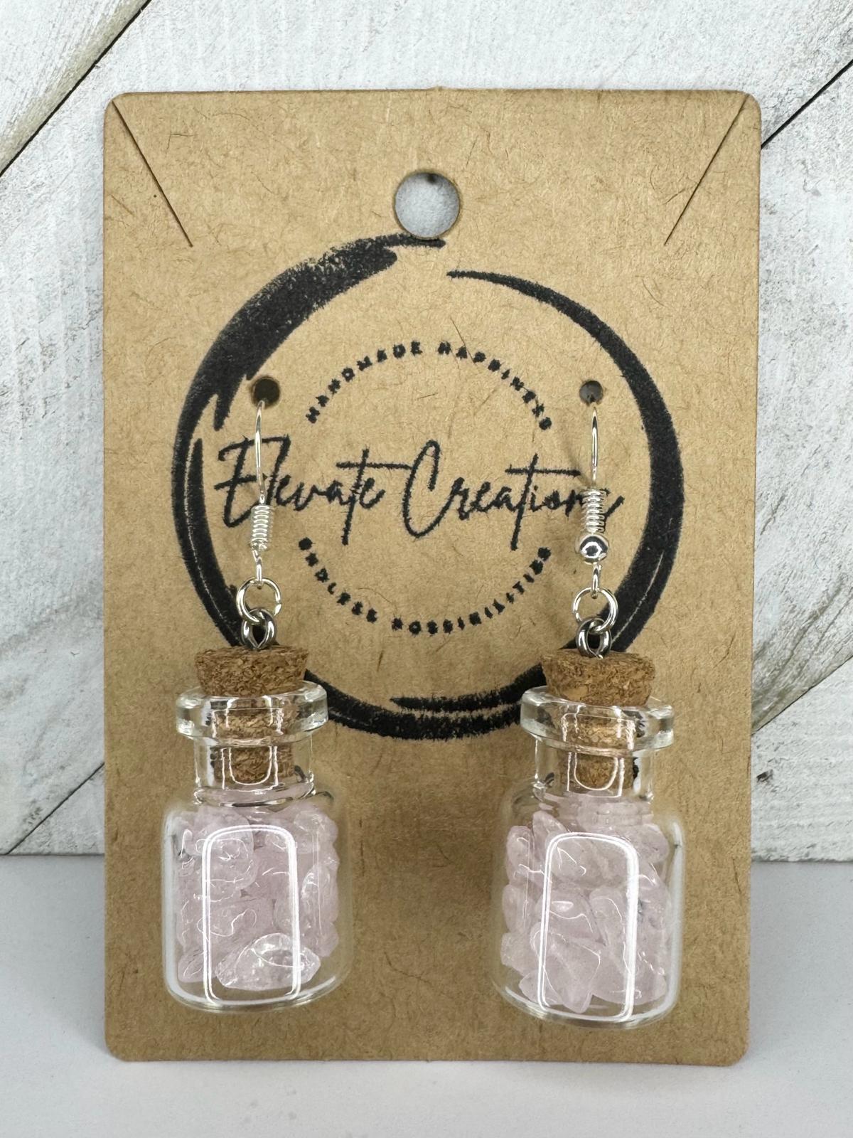 Rose Quartz Crystal Chips Bottle Earrings