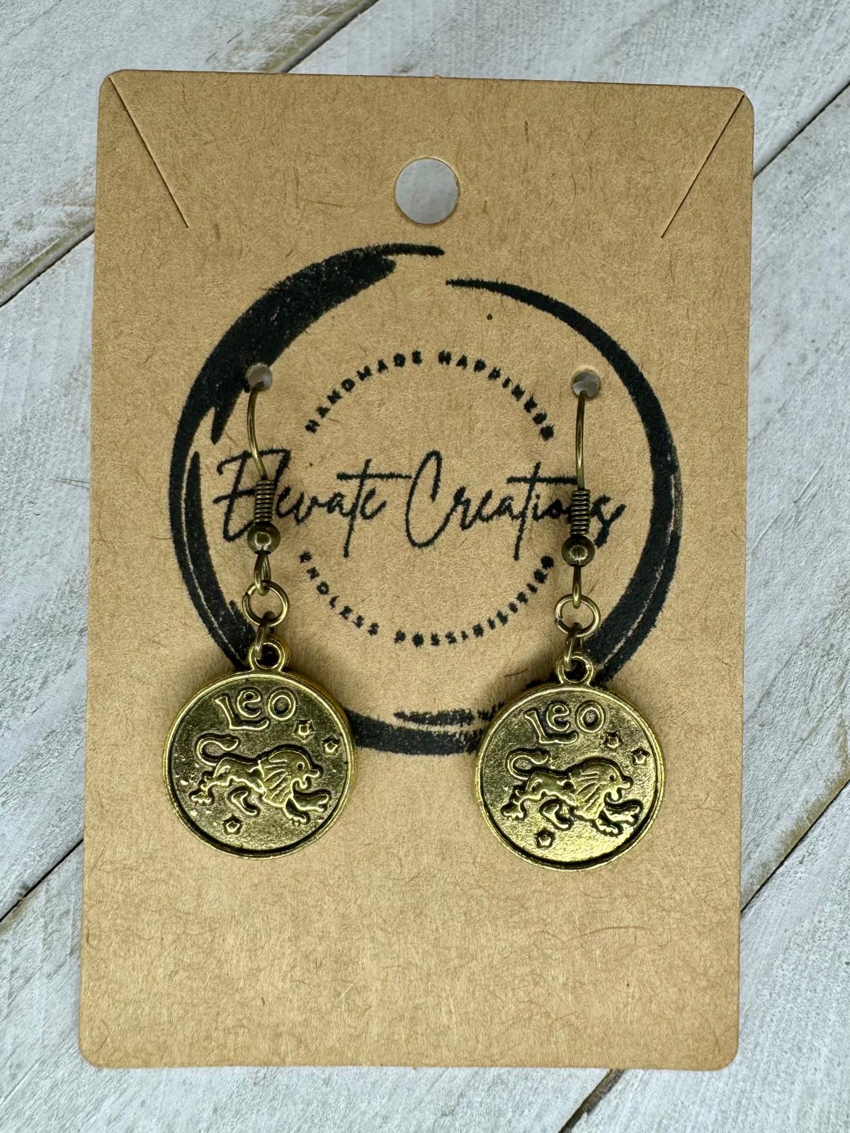 Bronze-Gold Zodiac Earrings | Leo