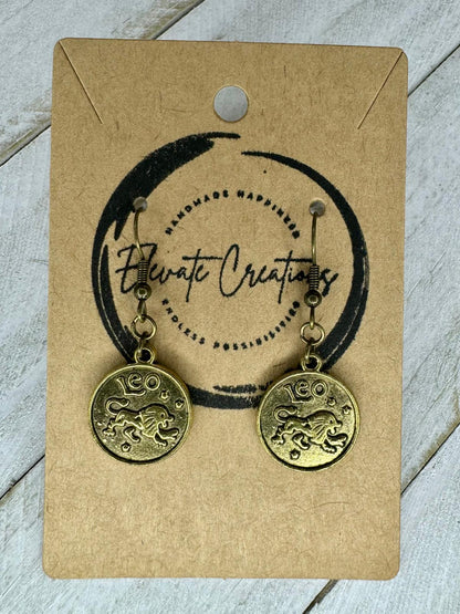 Bronze-Gold Zodiac Earrings | Leo