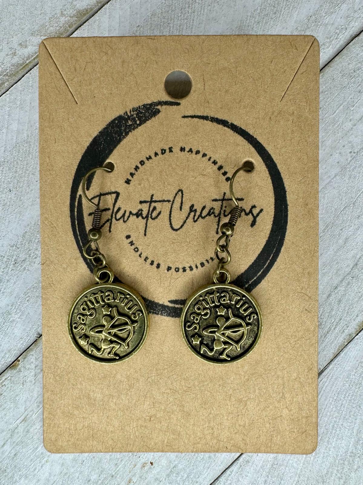 Bronze-Gold Zodiac Earrings | Sagittarius