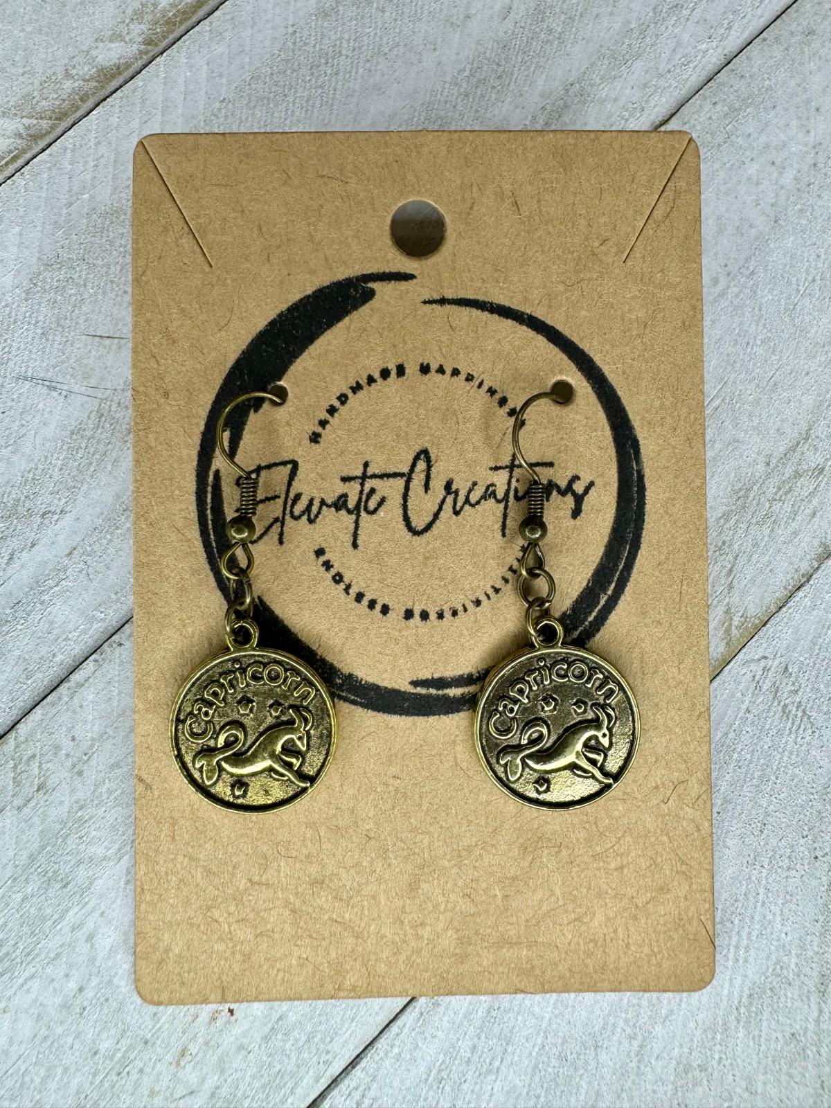 Bronze-Gold Zodiac Earrings | Capricorn