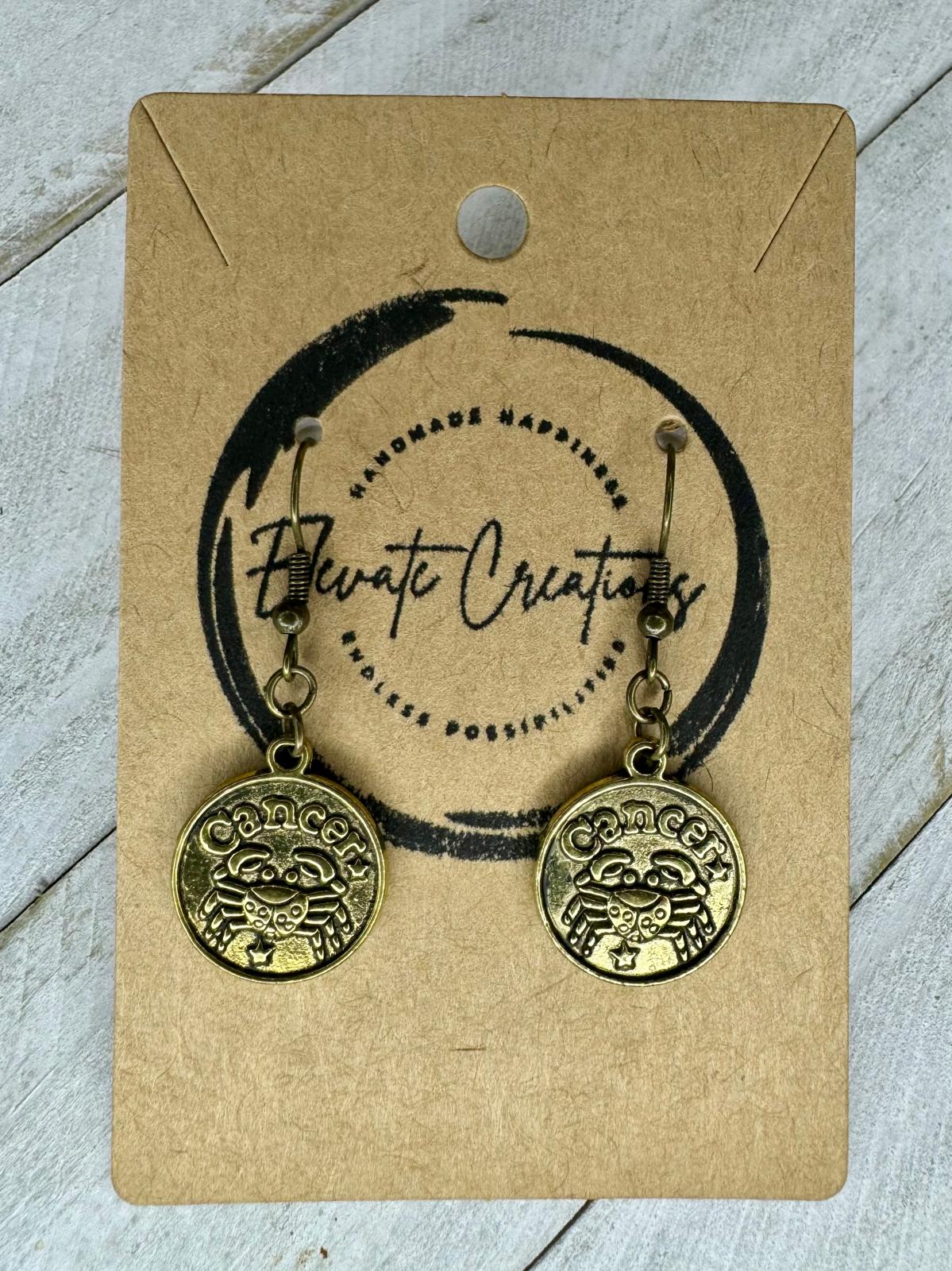 Bronze-Gold Zodiac Earrings | Cancer