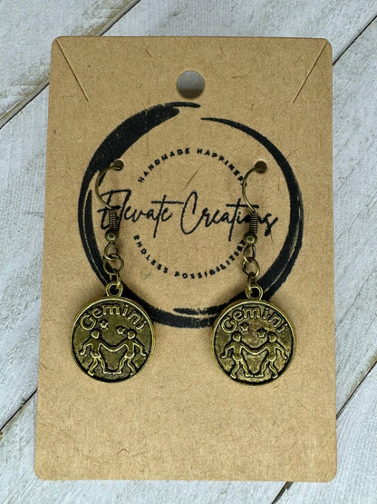 Bronze-Gold Zodiac Earrings | Gemini