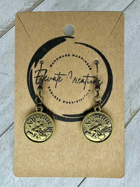 Bronze-Gold Zodiac Earrings | Aquarius