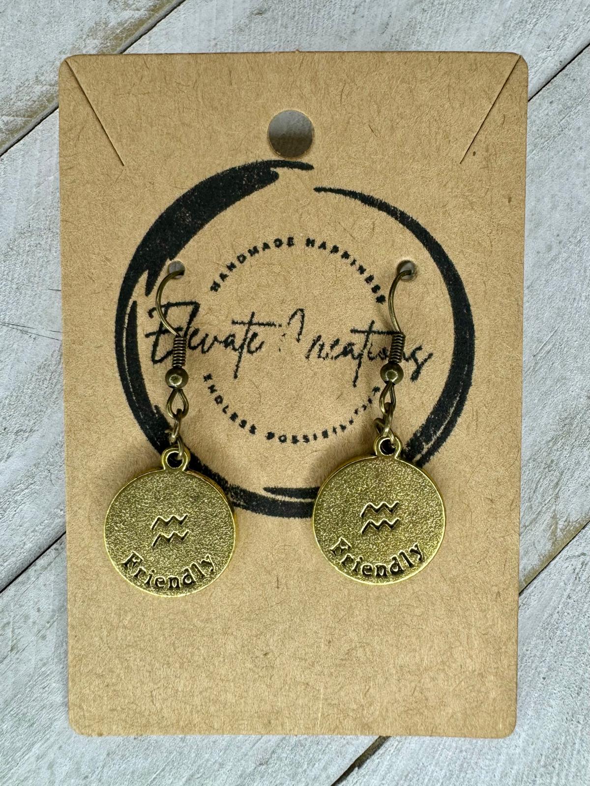 Bronze-Gold Zodiac Earrings | Aquarius