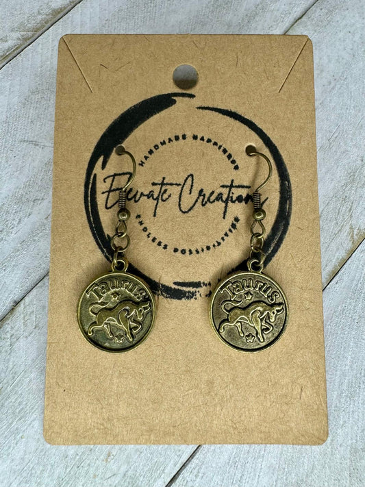 Bronze-Gold Zodiac Earrings | Taurus