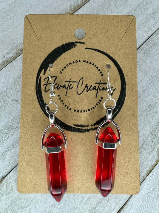 Red | Hexagonal Glass Crystal Earrings