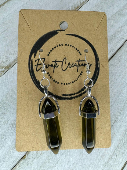 Dark Green | Hexagonal Glass Crystal Earrings