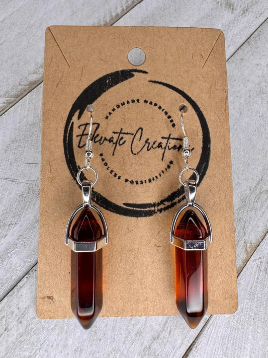 Dark Orange | Hexagonal Glass Crystal Earrings