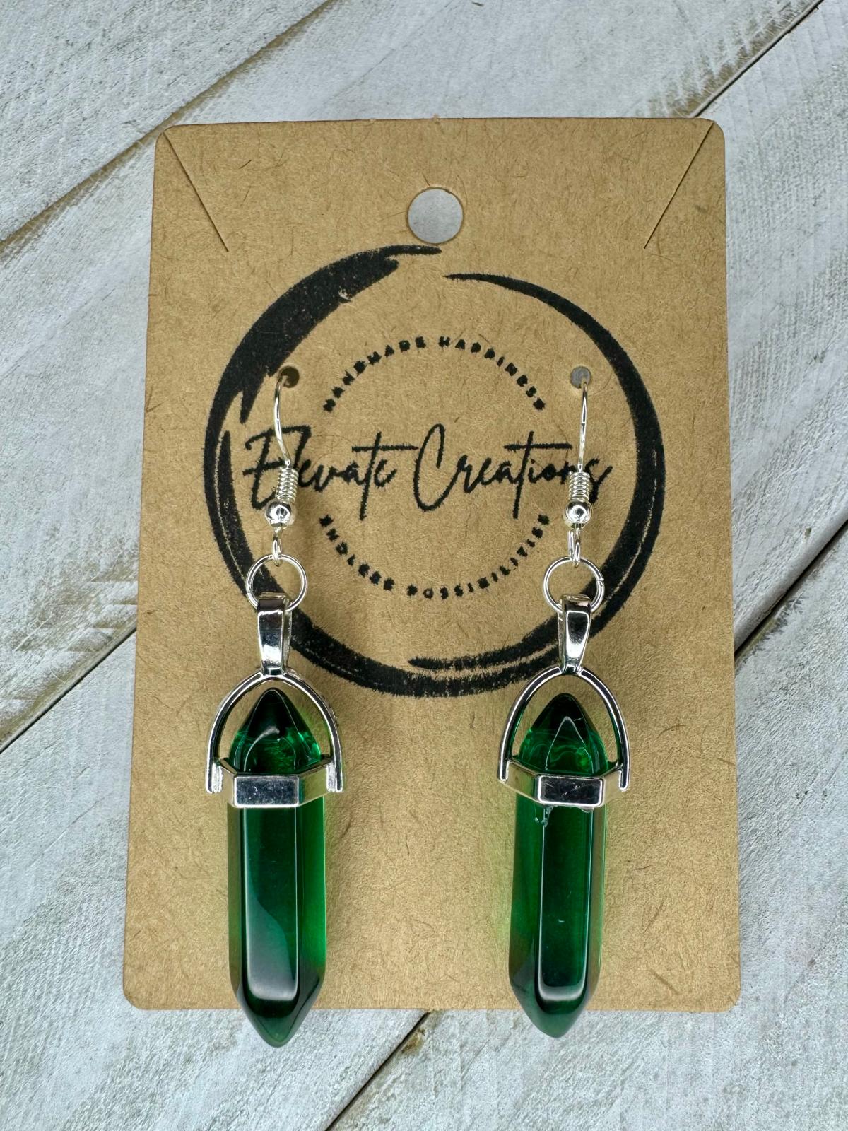 Green | Hexagonal Glass Crystal Earrings