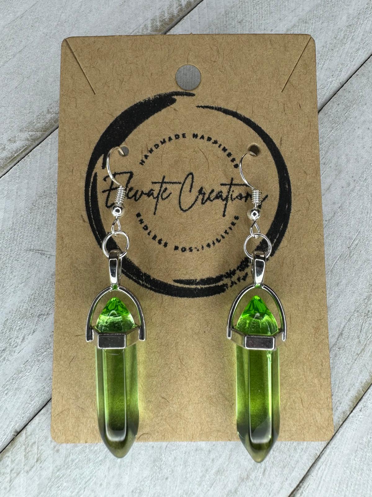 Light Green | Hexagonal Glass Crystal Earrings