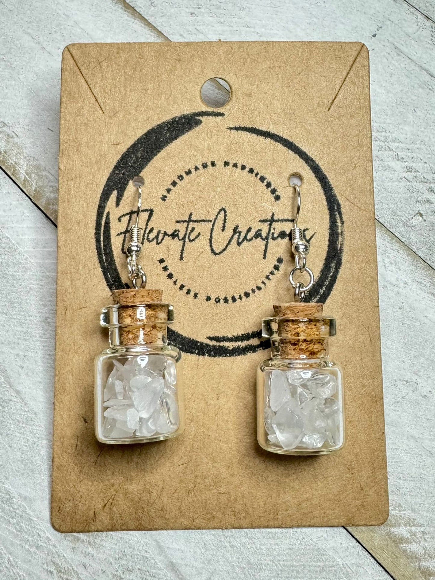 Clear Quartz Crystal Chips Bottle Earrings