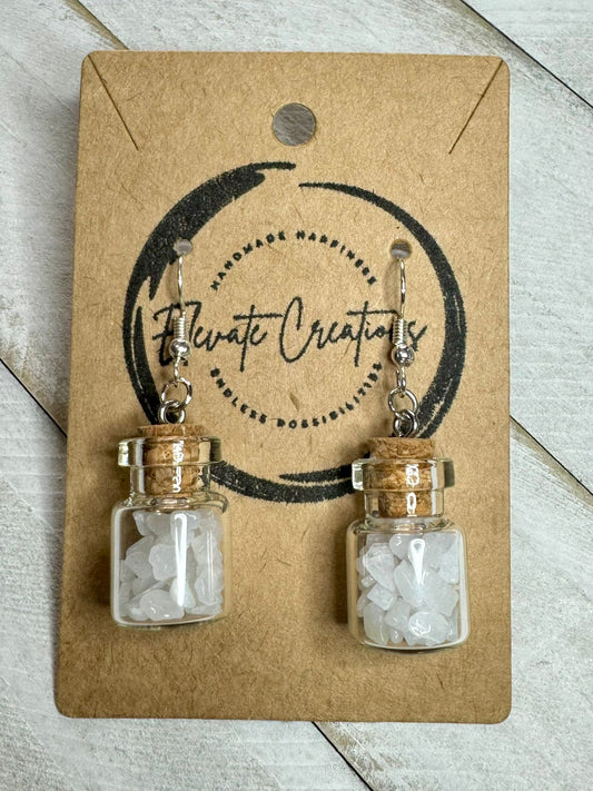 Milky Quartz Crystal Chips Bottle Earrings