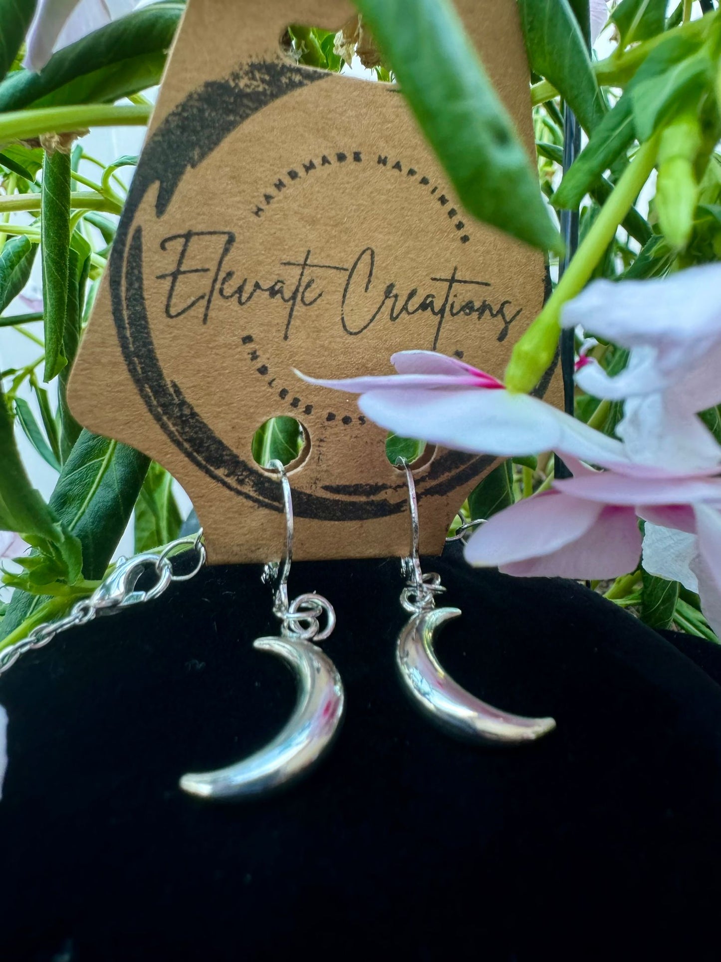 Crescent Moon Necklace + Earrings Set