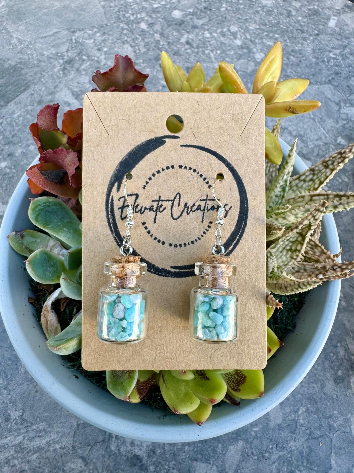 Aquamarine Crystal Chips Bottle Earrings