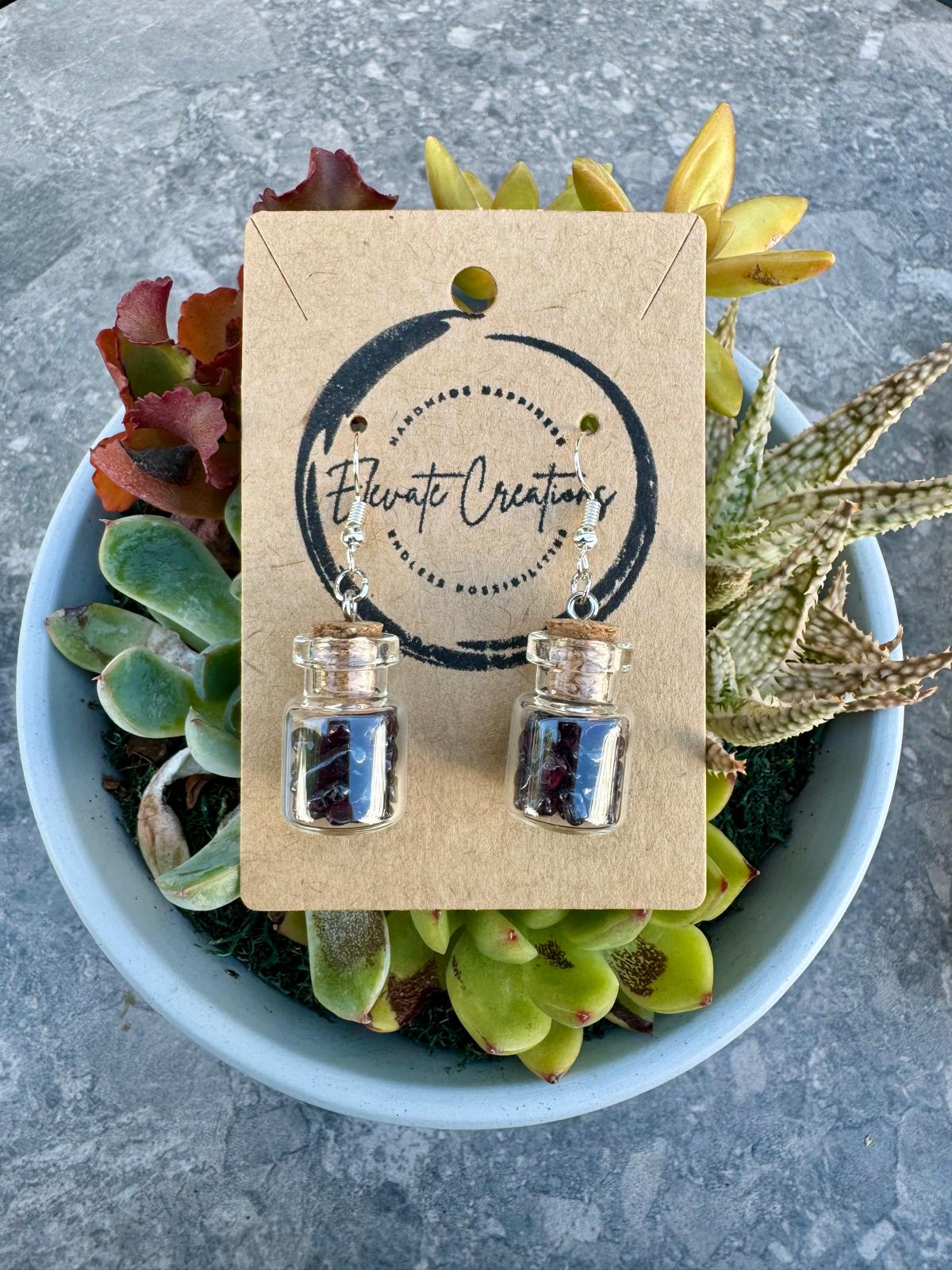 Almandine Garnet Crystal Chips Bottle Earrings