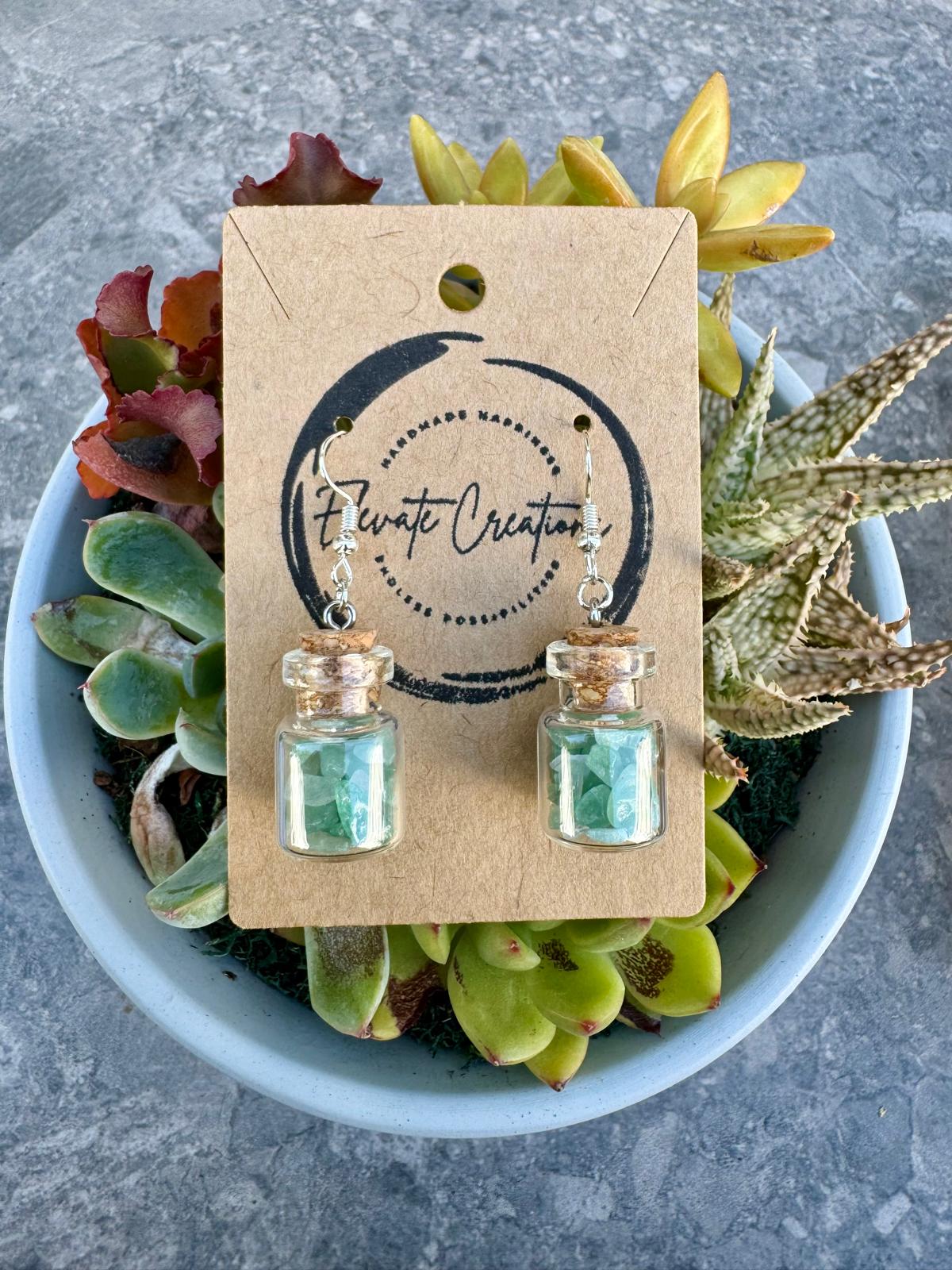 Green Aventurine Crystal Chips Bottle Earrings