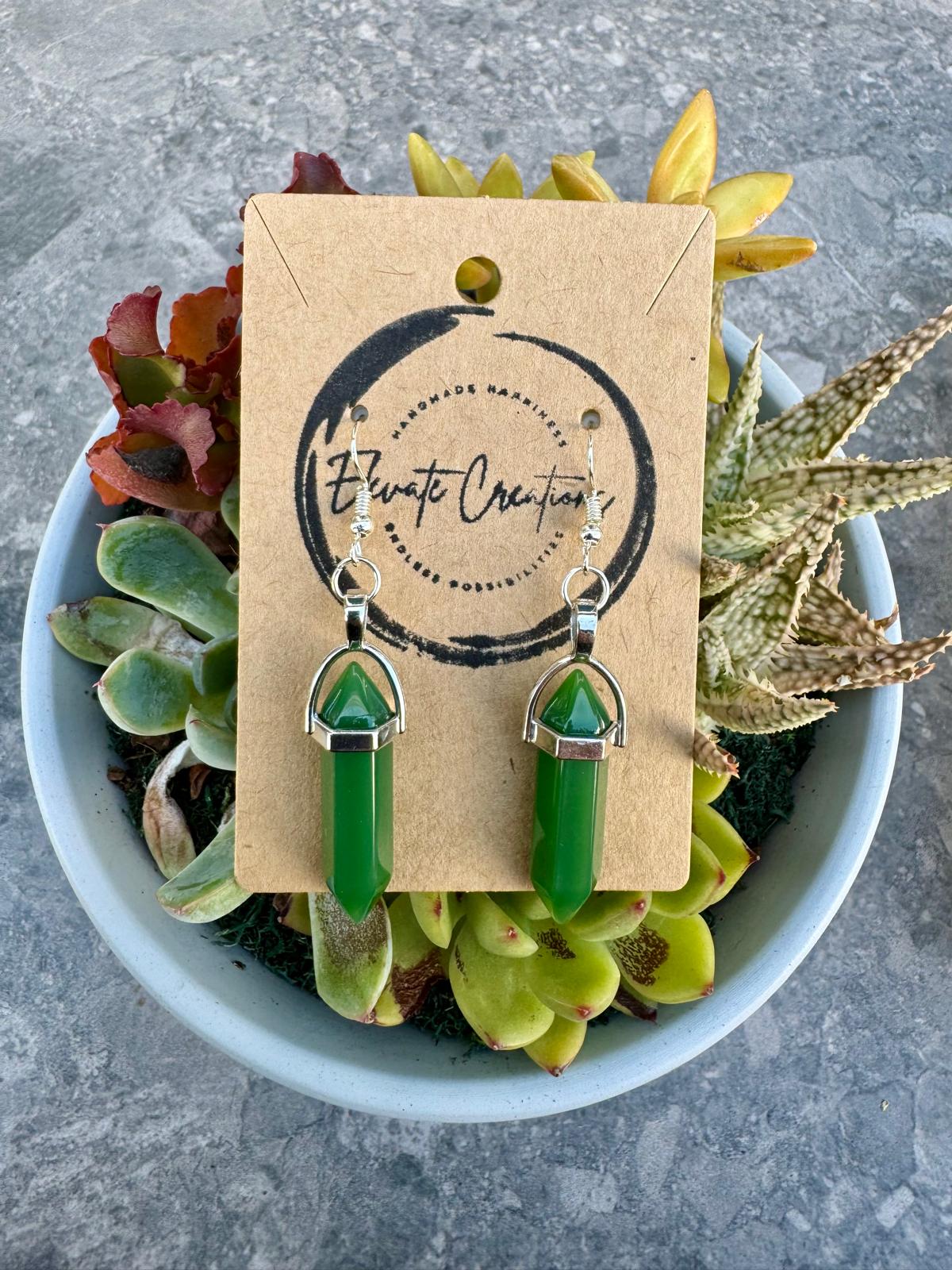 Green Aventurine | Hexagonal Crystal Earrings