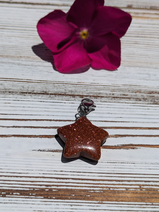 Goldstone Star Crystal Charm