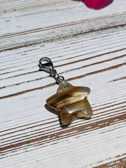 Rutilated Quartz Star Crystal Charm