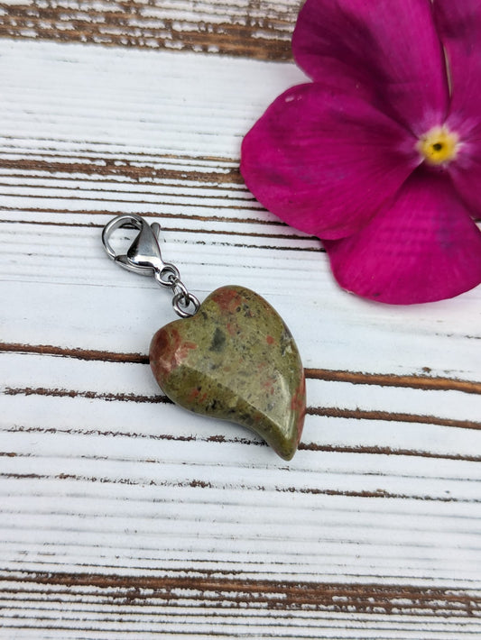 Unakite Heart Crystal Charm